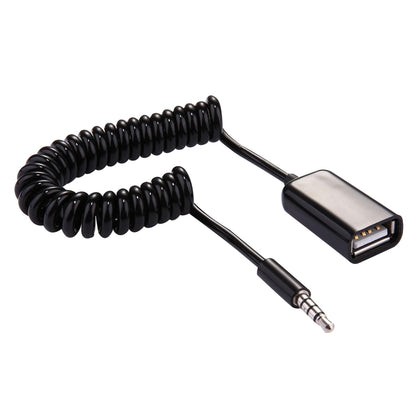 ชาย 3.5 มม. ไปยัง USB 2.0 ตัวแปลงเสียงหญิงสายขดแบบพับเก็บได้สำหรับลำโพง MP3 ในรถยนต์ดิสก์ U ความยาว: 1 ม., 1pcs