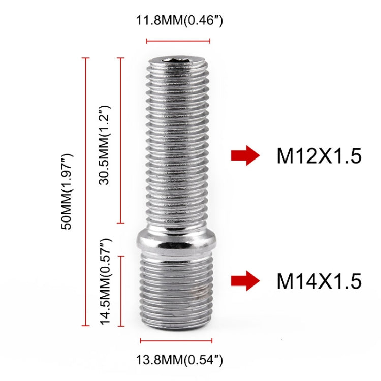 20 PCS 5cm Universal การปรับเปลี่ยนรถขยายล้อสตั๊ดการแปลง M14x1.5 TO M12x1.5 สกรูอะแดปเตอร์ LN032 LN033 LN044, 5cm M14x1.5 to M12x1.5