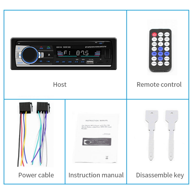 SWM-530 12V Universal Car Dual USB Charger เครื่องรับวิทยุเครื่องเล่น MP3, รองรับ FM และ Bluetooth พร้อมรีโมทคอนโทรล, SWM-530