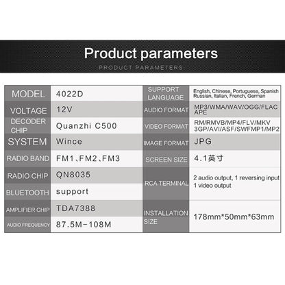 SWM-4022D HD 4.1 นิ้ว 12V เครื่องรับวิทยุในรถยนต์สากลเครื่องเล่น MP5, รองรับ FM และ Bluetooth และการ์ด TF พร้อมรีโมทคอนโทรล, SWM-4022D