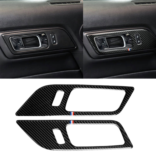 2 PCS รถ USA สีคาร์บอนไฟเบอร์ประตูด้านในจับสติกเกอร์ตกแต่งสำหรับ Ford Mustang 2015-2017, Door Inner Handles