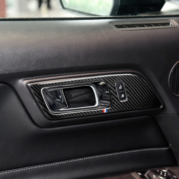 2 PCS รถ USA สีคาร์บอนไฟเบอร์ประตูด้านในจับสติกเกอร์ตกแต่งสำหรับ Ford Mustang 2015-2017, Door Inner Handles