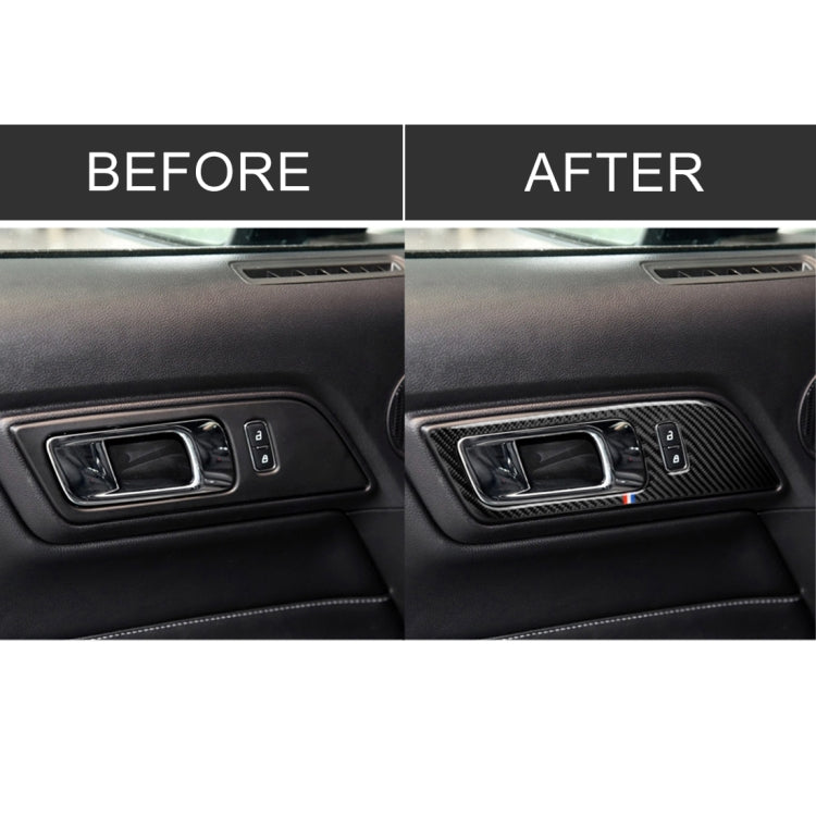 2 PCS รถ USA สีคาร์บอนไฟเบอร์ประตูด้านในจับสติกเกอร์ตกแต่งสำหรับ Ford Mustang 2015-2017, Door Inner Handles