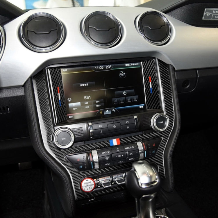 รถ USA สีคาร์บอนไฟเบอร์แผงควบคุมกลางสติกเกอร์ตกแต่งสำหรับ Ford Mustang 2015-2017, Central Control Panel