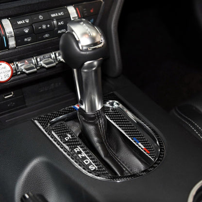 3 PCS รถ USA สีคาร์บอนไฟเบอร์ชุดคันเกียร์แผงกรอบสติกเกอร์ตกแต่งสำหรับ Ford Mustang 2015-2017, ไดรฟ์ซ้าย, Gearshift Panel Frame