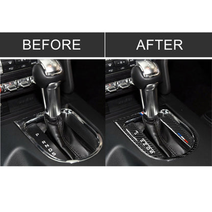 3 PCS รถ USA สีคาร์บอนไฟเบอร์ชุดคันเกียร์แผงกรอบสติกเกอร์ตกแต่งสำหรับ Ford Mustang 2015-2017, ไดรฟ์ซ้าย, Gearshift Panel Frame