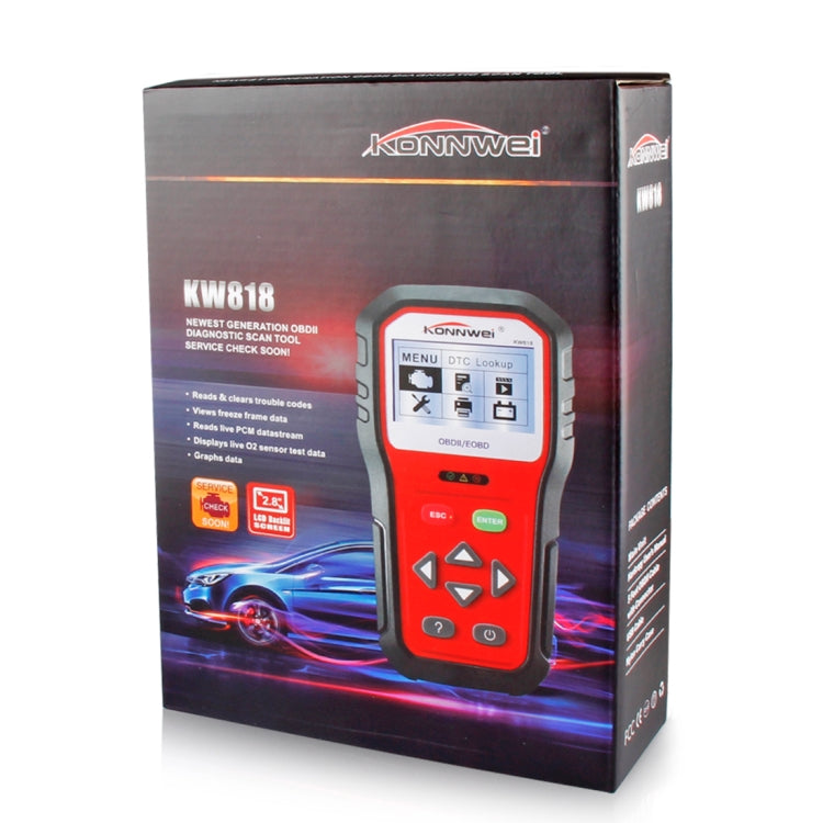 KONNWEI KW818 EOBD/OBDII รถ Auto Diagnostic Scan เครื่องมือสามารถรหัสเครื่องสแกนเนอร์ (สำหรับรถเบนซิน 12V เท่านั้น), KW818