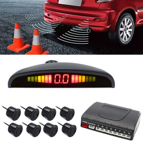 PZ-300-8 ที่จอดรถย้อนกลับ Buzzer LED Monitor ที่จอดรถ ALARM Assistance ระบบ 4*7 M เซ็นเซอร์ด้านหน้าและ 4*2.5 M เซ็นเซอร์ด้านหลัง, with 4 Front Sensors and 4 Rear Sensors