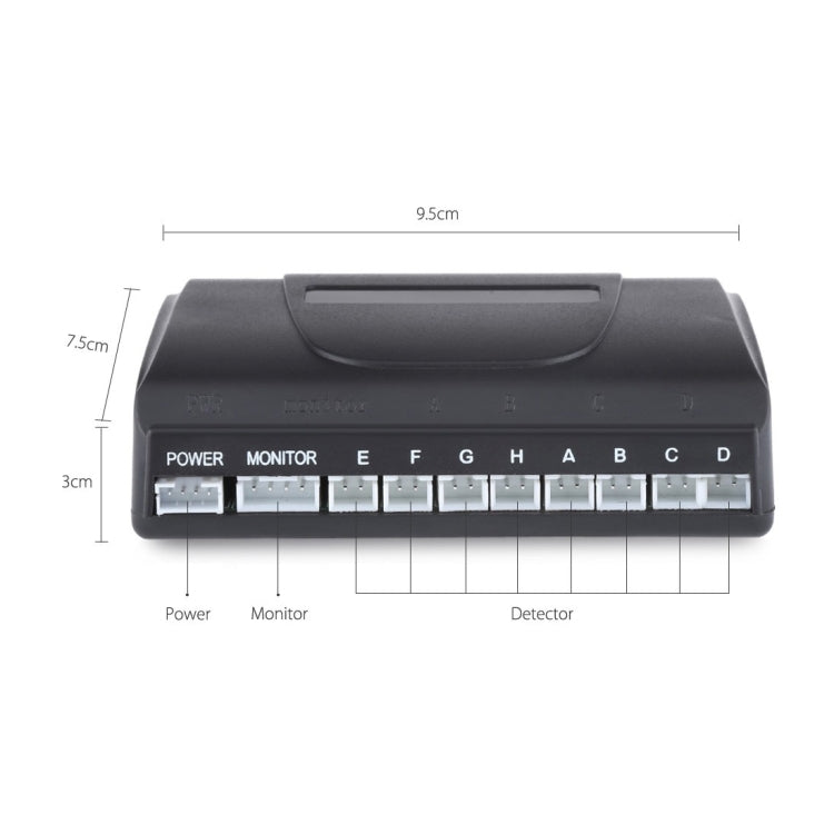 PZ-300-8 ที่จอดรถย้อนกลับ Buzzer LED Monitor ที่จอดรถ ALARM Assistance ระบบ 4*7 M เซ็นเซอร์ด้านหน้าและ 4*2.5 M เซ็นเซอร์ด้านหลัง, with 4 Front Sensors and 4 Rear Sensors