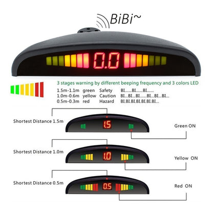 PZ-300-8 ที่จอดรถย้อนกลับ Buzzer LED Monitor ที่จอดรถ ALARM Assistance ระบบ 4*7 M เซ็นเซอร์ด้านหน้าและ 4*2.5 M เซ็นเซอร์ด้านหลัง, with 4 Front Sensors and 4 Rear Sensors