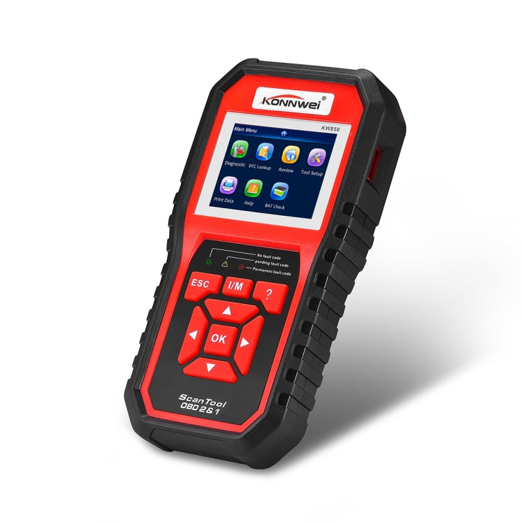 KONNWEI KW850 OBDII / CAN เครื่องมือสแกนวินิจฉัยรถยนต์อัตโนมัติเครื่องมือสแกนอะแดปเตอร์สแกนอัตโนมัติรองรับ 8 ภาษาและ 6 โปรโตคอล (สามารถตรวจจับแบตเตอรี่และแรงดันไฟฟ้าได้ ตรวจจับเฉพาะรถเบนซิน 12V), KW850