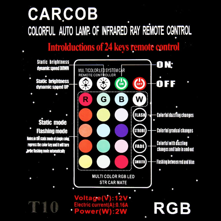 2 ชิ้น W5W 194 T10 หลายสีซัง 12 SMD RGB หลอดไฟ LED พร้อมการควบคุมระยะไกลลิ่มไฟด้านข้างโคมไฟป้ายทะเบียน, DC 12 โวลต์, 2 PCS W5W 194 T10