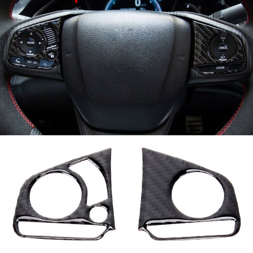 2 in 1 คาร์บอนไฟเบอร์พวงมาลัยปุ่มตกแต่งภายใน DIY สติกเกอร์สำหรับ Honda Civic 10th Gen (ดีลักซ์), Wheel Button Trim