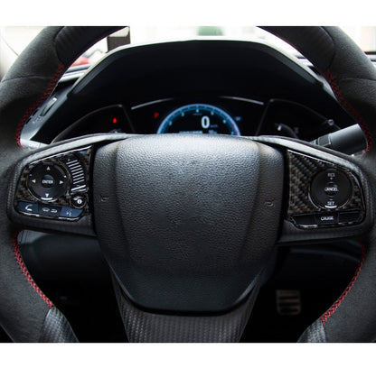 2 in 1 คาร์บอนไฟเบอร์พวงมาลัยปุ่มตกแต่งภายใน DIY สติกเกอร์สำหรับ Honda Civic 10th Gen (ดีลักซ์), Wheel Button Trim