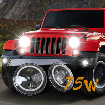 2 PCS 7 นิ้ว IP68 กันน้ำ 6500K 75W CREE LED ไฟหน้า Hi/Lo Beam ขับรถสำหรับ JEEP wrangler JK TJ LJ, 6500K 75W