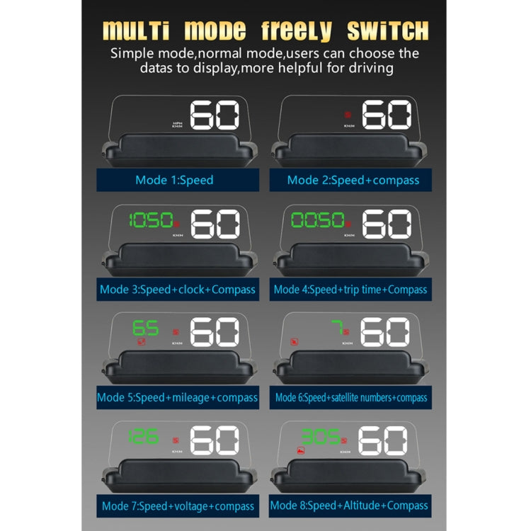 T900 รถ GPS HUD Virtual HD Reflection Board Head-up Display, ความเร็วและระยะทางในการขับขี่ / การแสดงเวลา, ความเร็วและแรงดันไฟฟ้าเกิน & สัญญาณเตือนแรงดันต่ำ, การขับขี่เมื่อยล้า, T900  Green + White, T900 Blue + White, T900  White