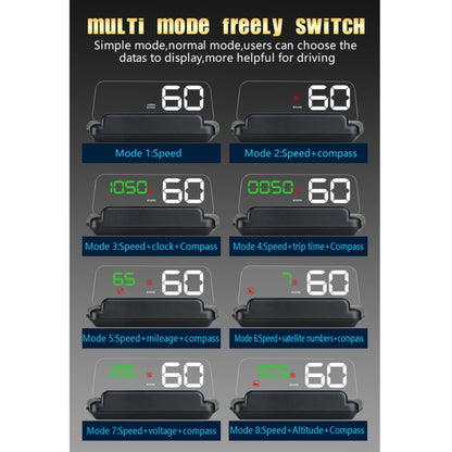 T900 รถ GPS HUD Virtual HD Reflection Board Head-up Display, ความเร็วและระยะทางในการขับขี่ / การแสดงเวลา, ความเร็วและแรงดันไฟฟ้าเกิน & สัญญาณเตือนแรงดันต่ำ, การขับขี่เมื่อยล้า, T900  Green + White, T900 Blue + White, T900  White