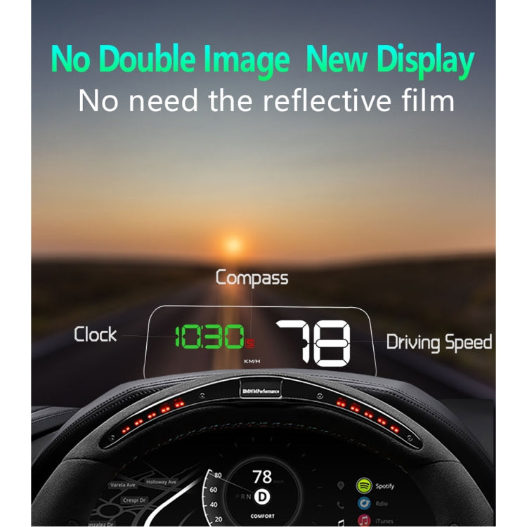 T900 รถ GPS HUD Virtual HD Reflection Board Head-up Display, ความเร็วและระยะทางในการขับขี่ / การแสดงเวลา, ความเร็วและแรงดันไฟฟ้าเกิน & สัญญาณเตือนแรงดันต่ำ, การขับขี่เมื่อยล้า, T900  Green + White, T900 Blue + White, T900  White