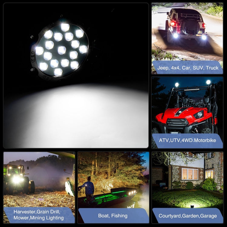 2 ชิ้น 51 วัตต์ 3500LM 6500 พันแสงสีขาว 17 LED รถกันน้ำเรือทะเลทำงานไฟสปอตไลท์หลอดไฟ LED, 30 องศาปรับได้, DC 10-30 โวลต์, 51W, Spot Light+51W
