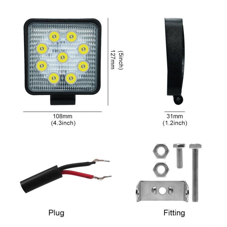 6.7W แสงสีขาวรูปสี่เหลี่ยมกันน้ำ รถ เรือ Marine ไฟทำงานสปอตไลท์หลอดไฟ LED, DC 9-30V, 27W
