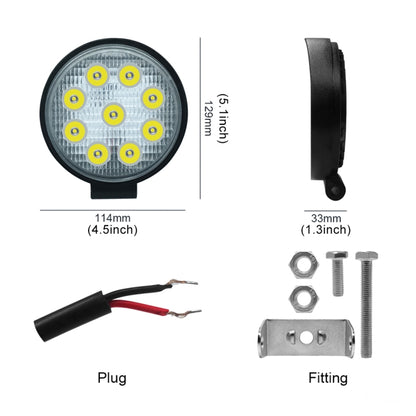 6.7W แสงสีขาวทรงกลมรถกันน้ำเรือ Marine ไฟทำงาน Spotlight หลอดไฟ LED, DC 9-30V, 27W
