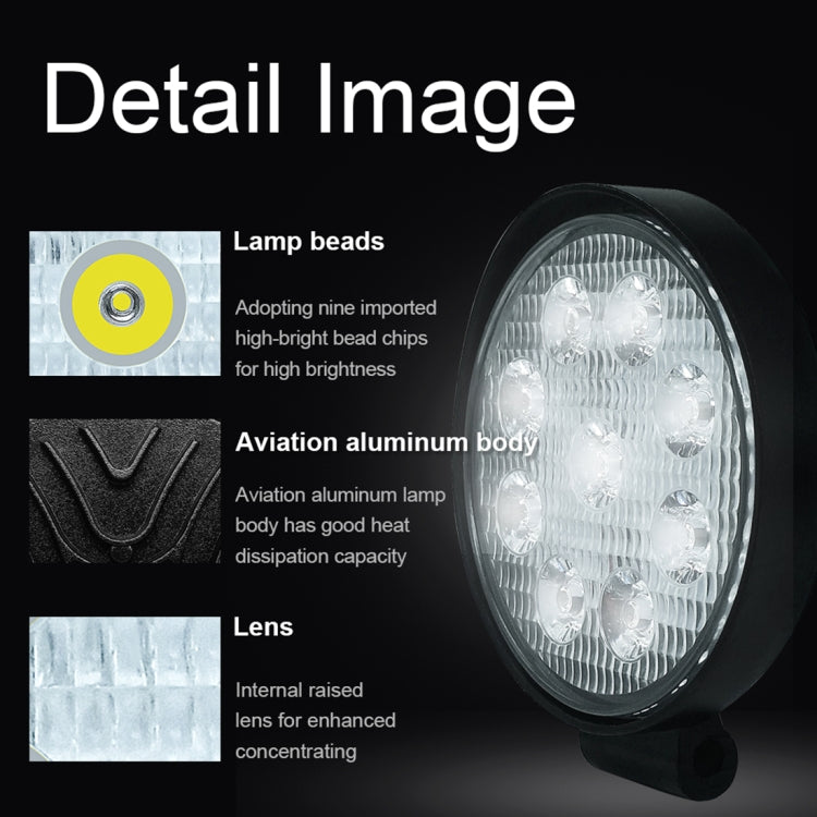 6.7W แสงสีขาวทรงกลมรถกันน้ำเรือ Marine ไฟทำงาน Spotlight หลอดไฟ LED, DC 9-30V, 27W