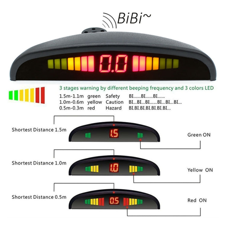 PZ316 Digital LED Crescent Shape Display กระจกมองหลังเครื่องบันทึกภาพรถยนต์สำหรับรถบรรทุกพร้อมเรดาร์ด้านหลัง 4 อัน, PZ316