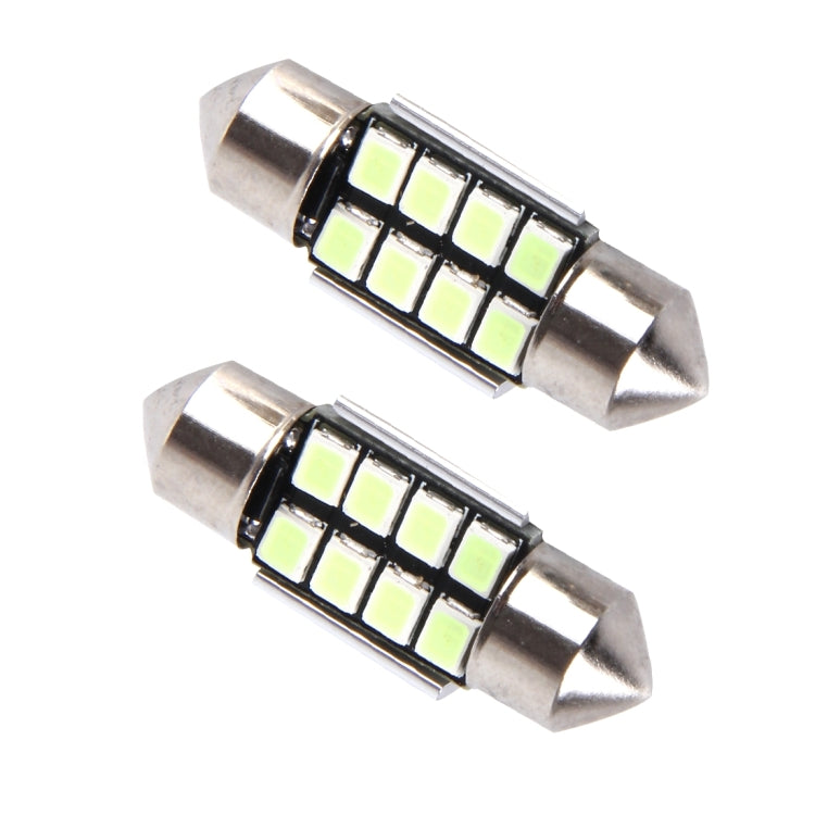 2 ชิ้น DC 12 โวลต์ 2 วัตต์ 31 มิลลิเมตร 8 SMD-3528 LEDs Bicuspid พอร์ตถอดรหัสรถโดมโคมไฟ LED ไฟอ่านหนังสือ, 31MM