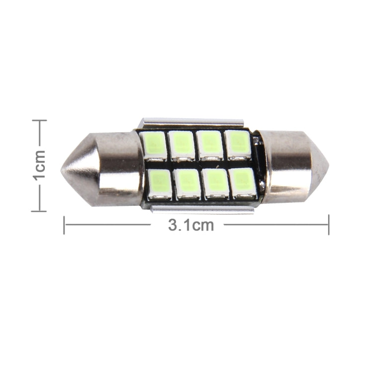 2 ชิ้น DC 12 โวลต์ 2 วัตต์ 31 มิลลิเมตร 8 SMD-3528 LEDs Bicuspid พอร์ตถอดรหัสรถโดมโคมไฟ LED ไฟอ่านหนังสือ, 31MM