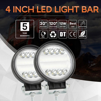 2 ชิ้น 4 นิ้ว 15 วัตต์จุด/น้ำท่วมแสงสีขาวรูปทรงกลมกันน้ำรถ SUV ไฟทำงานสปอตไลท์หลอดไฟ LED, DC 9-30 โวลต์, 4 inch 15W Round-Shaped