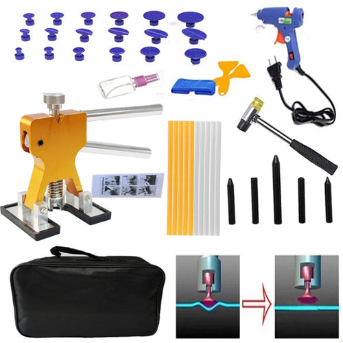 40 in 1 รถยนต์โลหะ PDR Dent Lifter-กาวดึง TAB Hail Removal Paintless ซ่อมชุดเครื่องมือพร้อมปืนกาว 20W,ปลั๊ก US หรือปลั๊ก EU, 40 in 1