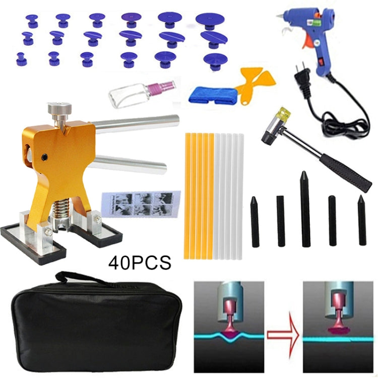 40 in 1 รถยนต์โลหะ PDR Dent Lifter-กาวดึง TAB Hail Removal Paintless ซ่อมชุดเครื่องมือพร้อมปืนกาว 20W,ปลั๊ก US หรือปลั๊ก EU, 40 in 1
