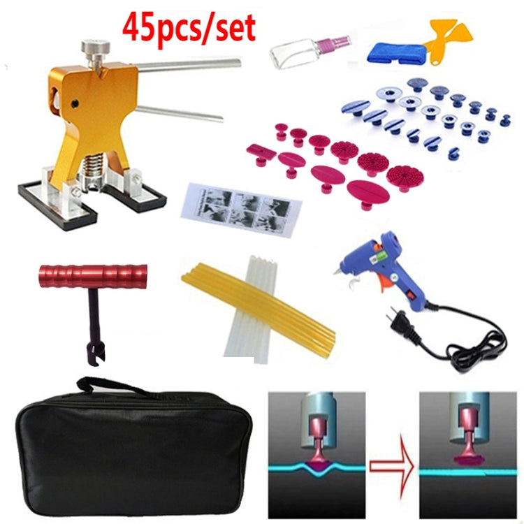 45 in 1 Auto Car Metal PDR Dent Lifter-กาวดึง Tab Hail Removal Paintless ซ่อมชุดเครื่องมือพร้อมปืนกาว 20W, ปลั๊ก US หรือปลั๊ก EU, 45 in 1