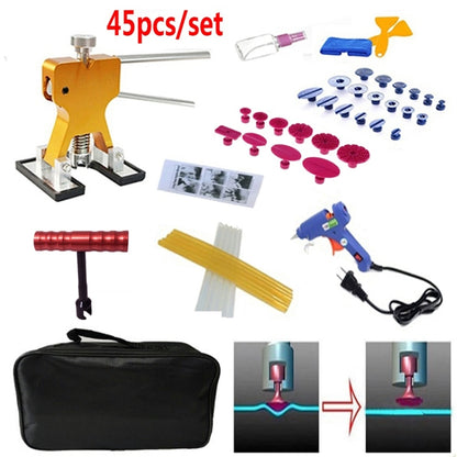 45 in 1 Auto Car Metal PDR Dent Lifter-กาวดึง Tab Hail Removal Paintless ซ่อมชุดเครื่องมือพร้อมปืนกาว 20W, ปลั๊ก US หรือปลั๊ก EU, 45 in 1