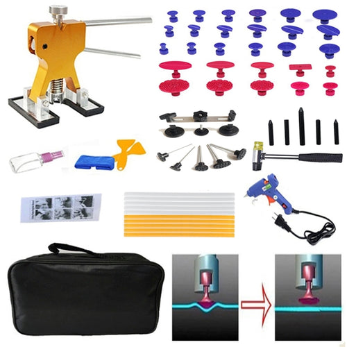 57 in 1 Auto Car Metal PDR Dent Lifter-กาวดึง Tab Hail Removal Paintless ซ่อมชุดเครื่องมือพร้อมปืนกาว 20W, ปลั๊ก US หรือปลั๊ก EU, 57 in 1