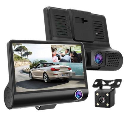 หน้าจอ IPS 4.0 นิ้ว 5.0 ล้านพิกเซล 170 องศามุมกว้าง Full HD 1080P 3 ช่องวิดีโอรถ DVR, รองรับ Night Vision เติมแสง / ภาพย้อนกลับ / การ์ด TF (สูงสุด 32GB) / G-sensor / การตรวจจับการเคลื่อนไหว, 170 Degrees