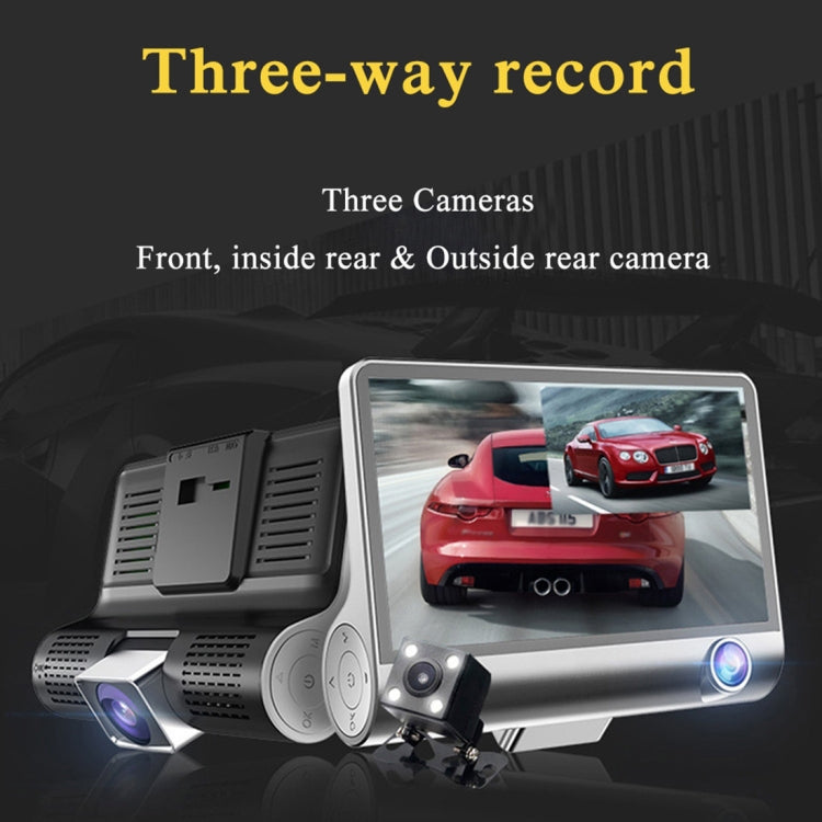 หน้าจอ IPS 4.0 นิ้ว 5.0 ล้านพิกเซล 170 องศามุมกว้าง Full HD 1080P 3 ช่องวิดีโอรถ DVR, รองรับ Night Vision เติมแสง / ภาพย้อนกลับ / การ์ด TF (สูงสุด 32GB) / G-sensor / การตรวจจับการเคลื่อนไหว, 170 Degrees