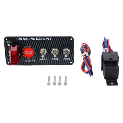 12V / 30A คาร์บอนไฟเบอร์รถแข่ง 12V LED แผงสวิตช์จุดระเบิดเครื่องยนต์เริ่มกดปุ่ม LED รถแผงสวิทช์คันโยกมัลติฟังก์ชั่นอัตโนมัติสวิตช์จุดระเบิดสำหรับรถแข่ง, 12V 30A
