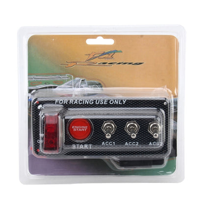12V / 30A คาร์บอนไฟเบอร์รถแข่ง 12V LED แผงสวิตช์จุดระเบิดเครื่องยนต์เริ่มกดปุ่ม LED รถแผงสวิทช์คันโยกมัลติฟังก์ชั่นอัตโนมัติสวิตช์จุดระเบิดสำหรับรถแข่ง, 12V 30A