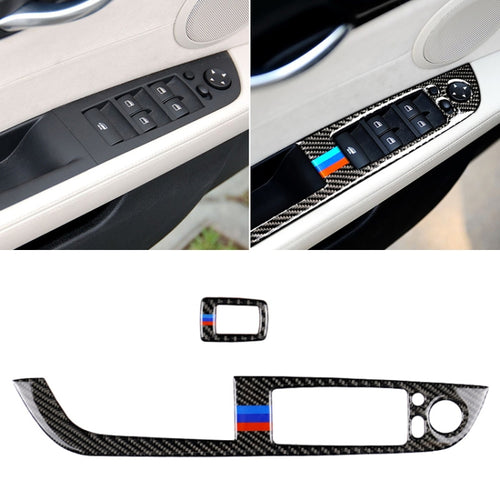 รถคาร์บอนไฟเบอร์หน้าต่างแผงพับสามสีสติกเกอร์ตกแต่งสำหรับ BMW Z4 2009-2015, เหมาะสำหรับซ้ายขับรถ, Window Lift Panel With Folding Key(Blue Red)