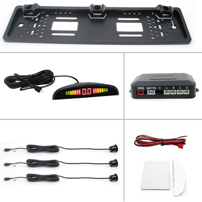 PZ300L รถยุโรปกรอบป้ายทะเบียนเซ็นเซอร์ที่จอดรถเรดาร์ถอยหลังพร้อมเครื่องตรวจจับเรดาร์ 3 ตัว, PZ300L