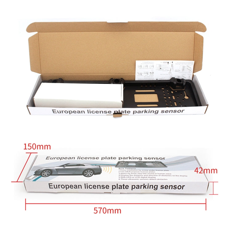 PZ300L รถยุโรปกรอบป้ายทะเบียนเซ็นเซอร์ที่จอดรถเรดาร์ถอยหลังพร้อมเครื่องตรวจจับเรดาร์ 3 ตัว, PZ300L