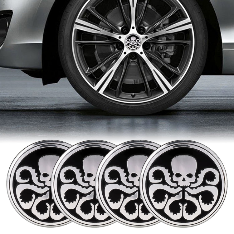 สติ๊กเกอร์ตกแต่งดุมล้อลายกะโหลกรถยนต์ 4 ชิ้นเส้นผ่านศูนย์กลาง: 5.8 ซม, Skull Pattern