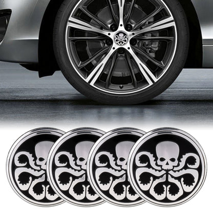 สติ๊กเกอร์ตกแต่งดุมล้อลายกะโหลกรถยนต์ 4 ชิ้นเส้นผ่านศูนย์กลาง: 5.8 ซม, Skull Pattern