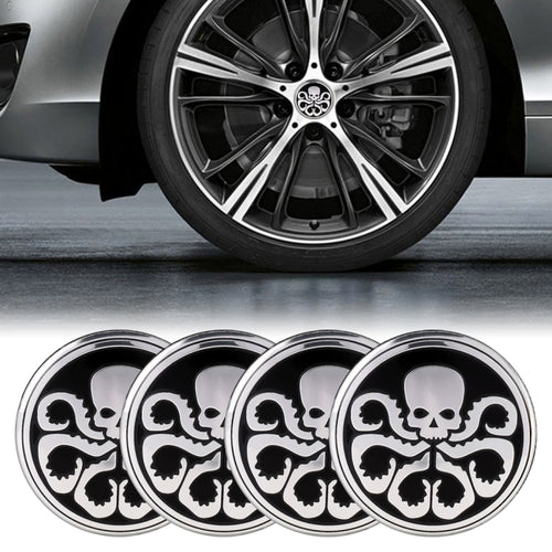 สติ๊กเกอร์ตกแต่งดุมล้อลายกะโหลกรถยนต์ 4 ชิ้นเส้นผ่านศูนย์กลาง: 5.8 ซม, Skull Pattern