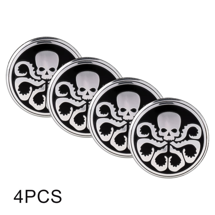 สติ๊กเกอร์ตกแต่งดุมล้อลายกะโหลกรถยนต์ 4 ชิ้นเส้นผ่านศูนย์กลาง: 5.8 ซม, Skull Pattern