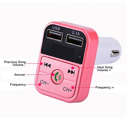 B2 การชาร์จ USB แบบคู่เครื่องส่งสัญญาณ FM Bluetooth เครื่องเล่นเพลง MP3 ชุดอุปกรณ์ติดรถยนต์รองรับการโทรแบบแฮนด์ฟรีและการ์ด TF และดิสก์ U, B2 (Rose Gold)