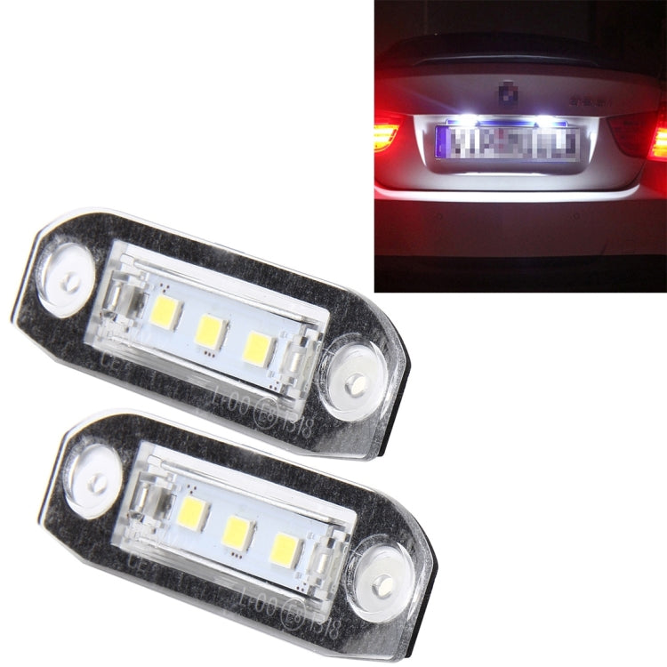ไฟป้ายทะเบียน PCS 2 ดวงพร้อมหลอดไฟ SMD-5050 3 ดวงสำหรับ Volvo, 2W 120LM, 6000K, DC12V (แสงสีขาว), For Volvo
