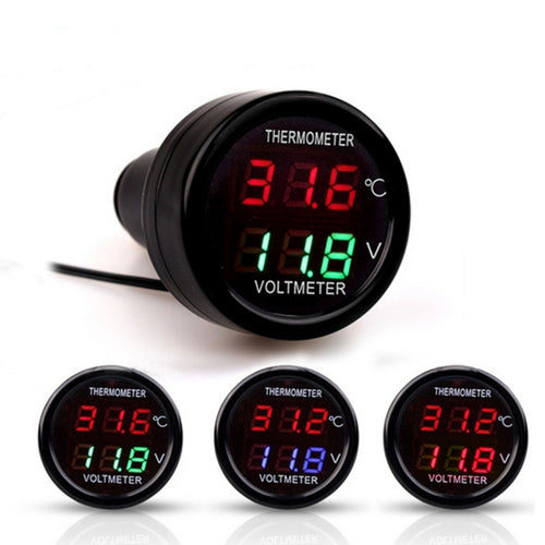 2 in 1 Universal Car เครื่องวัดแรงดันไฟฟ้าแบบดิจิตอลเครื่องวัดอุณหภูมิ (การจัดส่งสีแบบสุ่ม), Without USB Charger