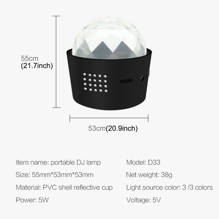 D33 5 วัตต์ชาร์จ USB RGB ตกแต่งรถแบบพกพาแสงดีเจเสียงเปิดใช้งานหมุนผล Strobe บรรยากาศแสงดาวเพลงแสงโคมไฟ, DC 5 โวลต์, D33